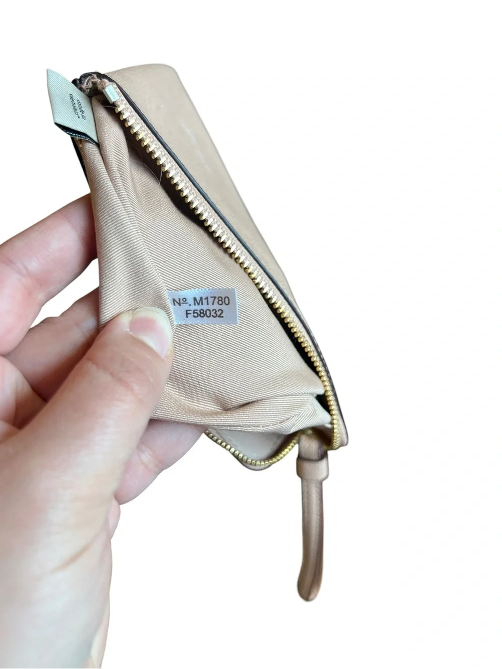 Coach Pebbled Leather Wristlet in Light Beige